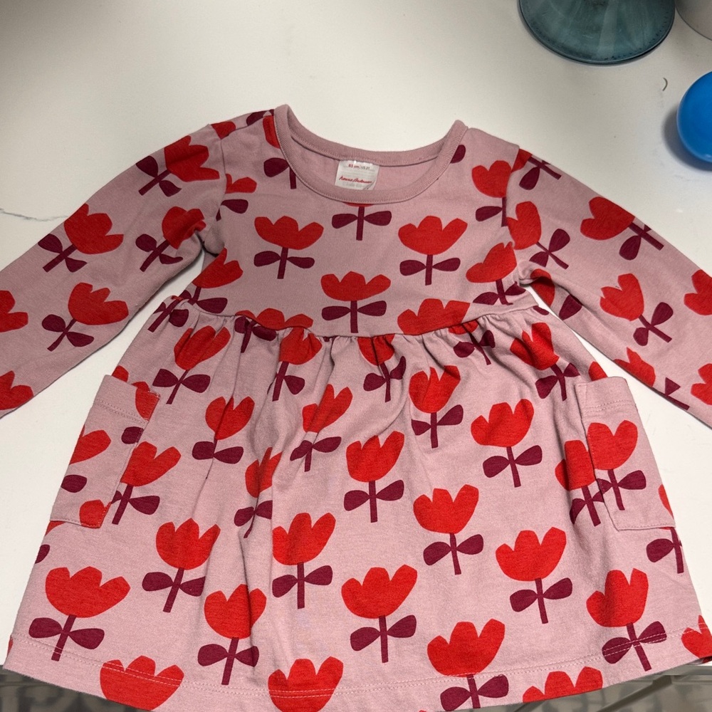 Girls Pink Floral Long Sleeve Dress
